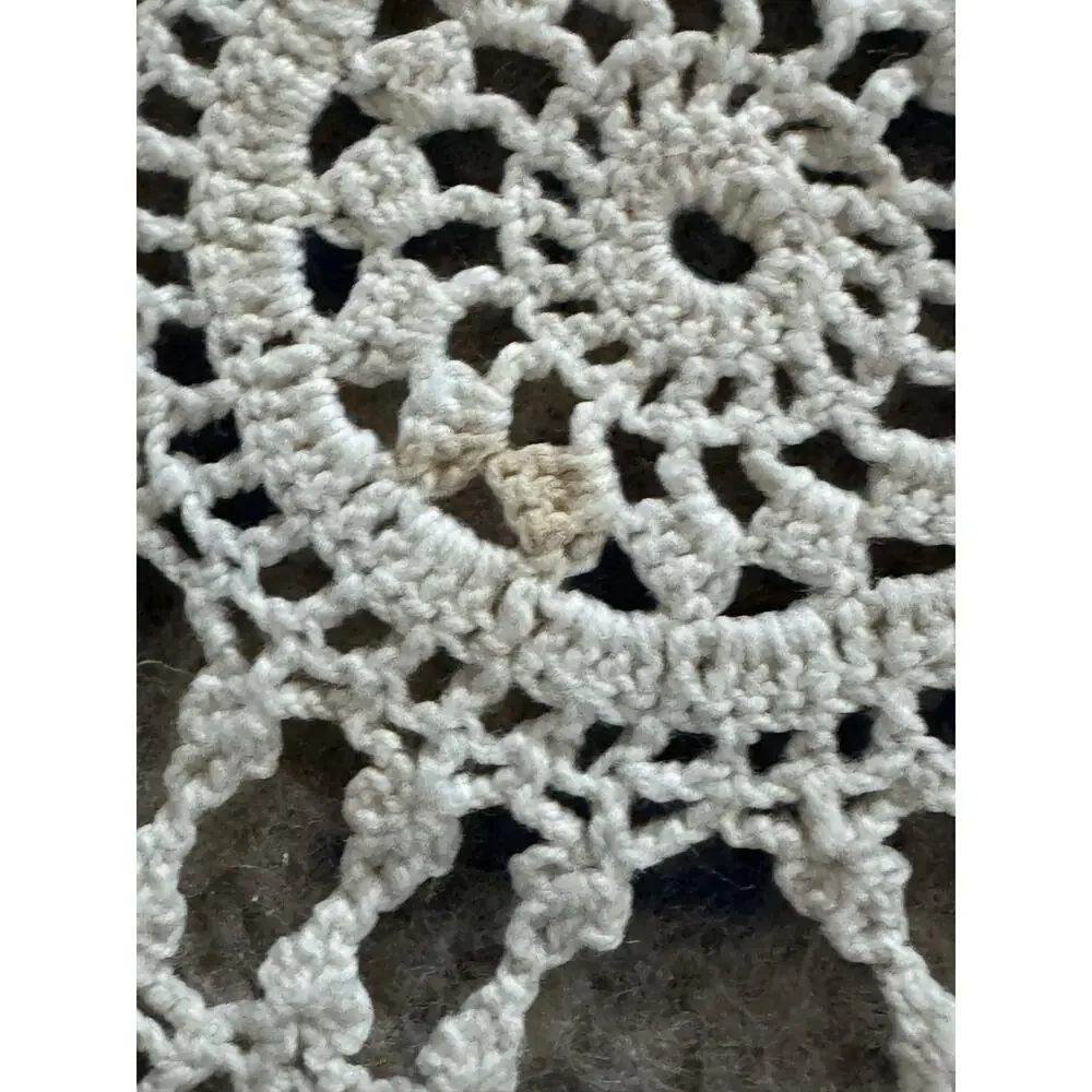 Crocheted Open Work Medallion Oval Round Tablecloth Ivory 60x66